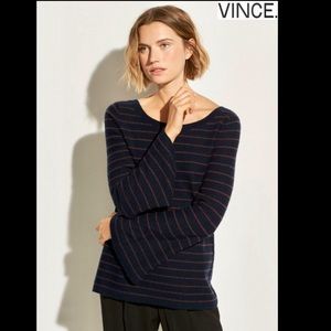 VINCE. Striped Cashmere Bell sleeve sweater